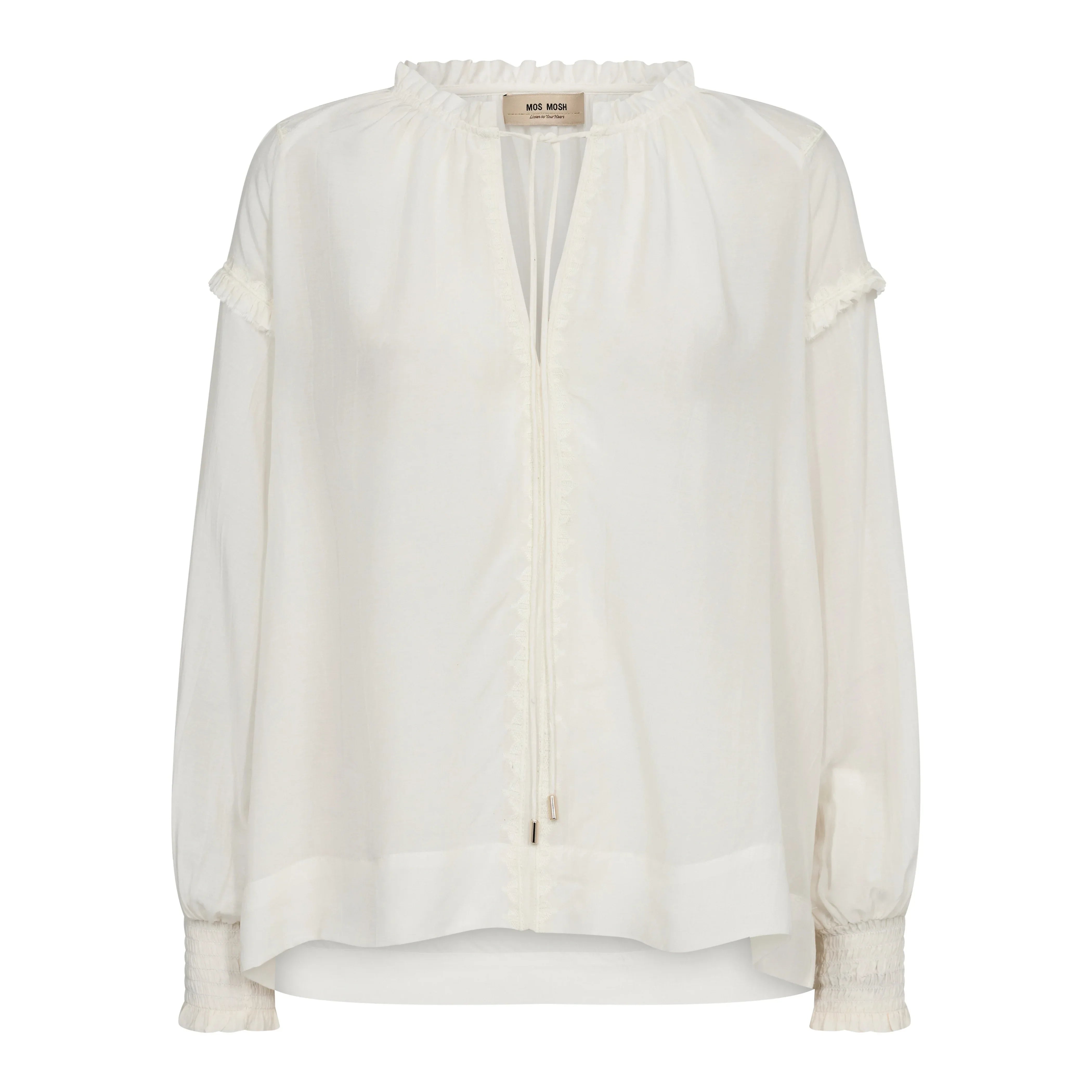 Mos Mosh Arb Sansa Embroidered V-Neck Blouse - Ecru Long-Sleeve Top - Gomix Brands Outlet